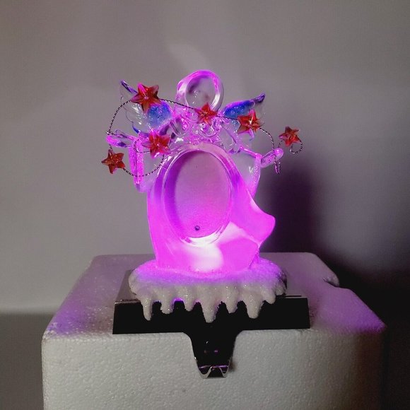 Angel Babies Stocking Holder 8" Color Changing Acrylic Ice Sculpture Photo Frame - Picture 2 of 11